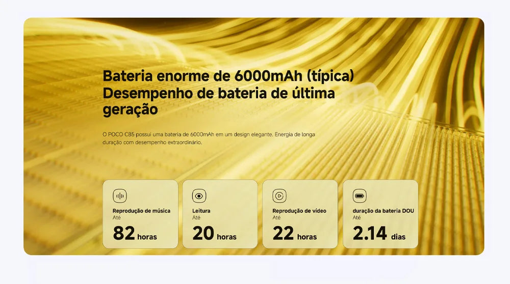 POCO C85 4G 128/6GB Android 15 NFC Tela 6.9" 120Hz Versão Global Bateria 6000mAh Carga Rápida