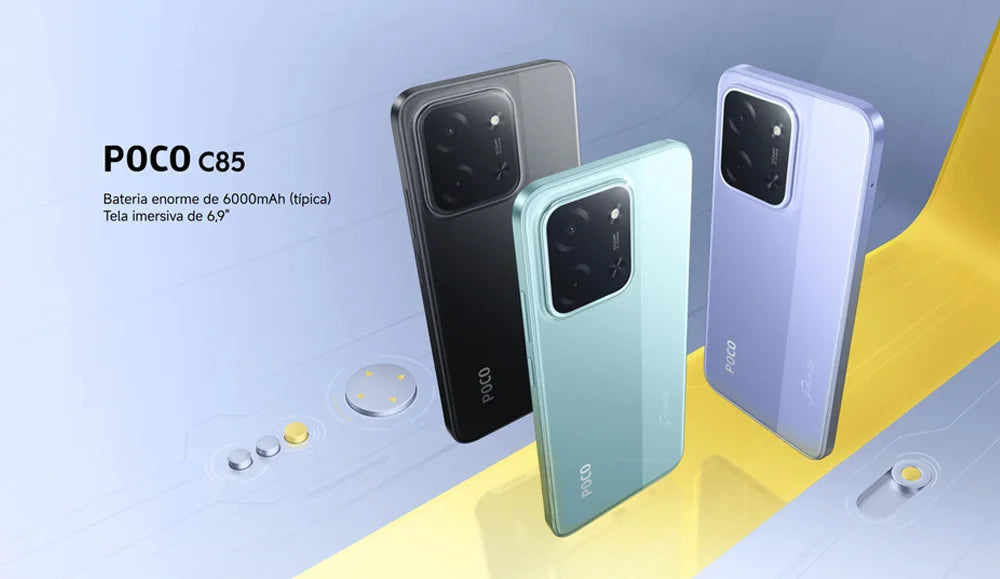 POCO C85 4G 128/6GB Android 15 NFC Tela 6.9" 120Hz Versão Global Bateria 6000mAh Carga Rápida